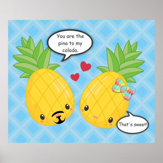 Pretty Pineapple Tropical Pina Colada Romantic Poster (Front)