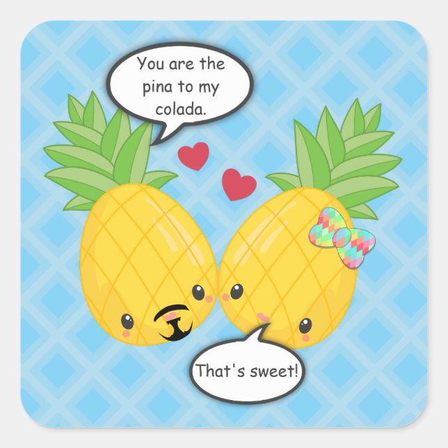Pretty Pineapple Tropical Pina Colada Romantic Square Sticker (Front)