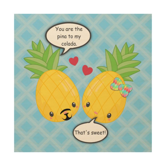 Pretty Pineapple Tropical Pina Colada Romantic Wood Wall Art (Front)