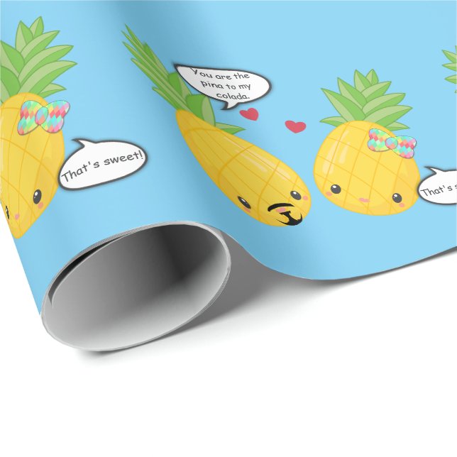 Pretty Pineapple Tropical Pina Colada Romantic Wrapping Paper (Roll Corner)