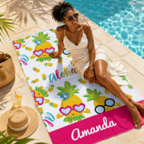 Pretty Pineapples Aloha Girly Beach Towel