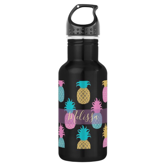 Pretty Pineapples Stainless Steel Water Bottle (Front)