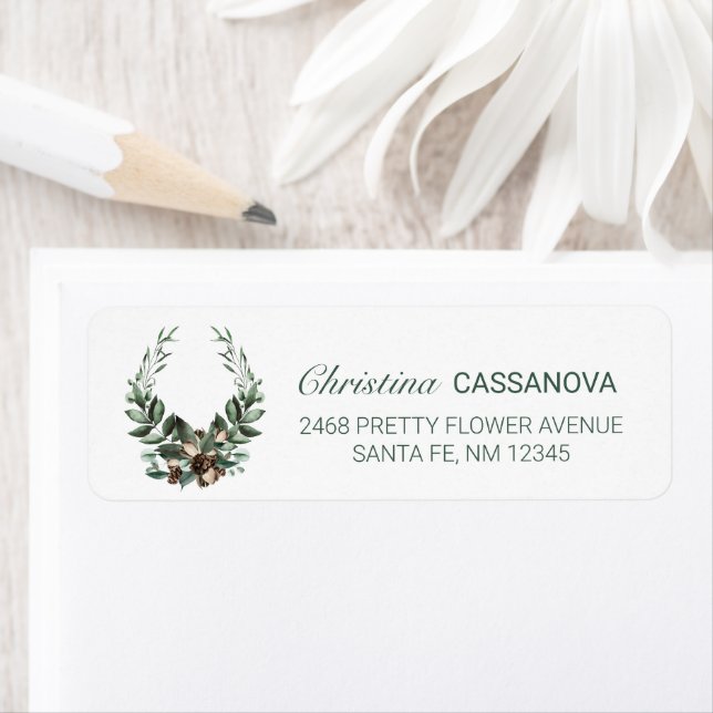 Pretty Pinecone Winter Wreath Return Address Label (Insitu)