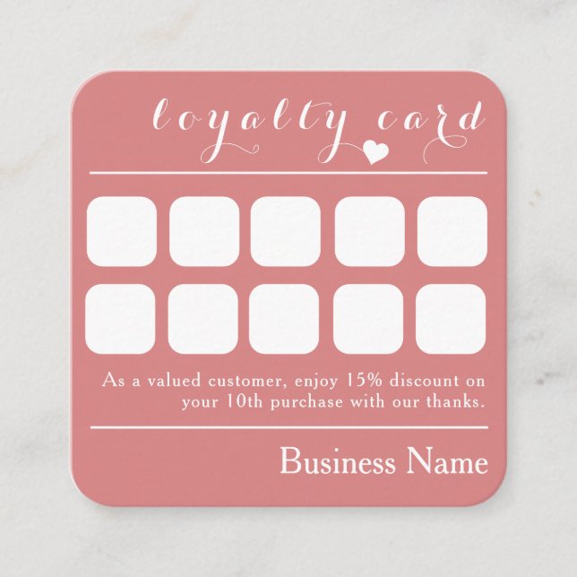 PRETTY PINK 10 PUNCH BUSINESS LOYALTY REWARD CARD  (Front)