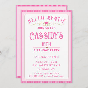 Pretty Pink 13th Birthday  Invitation