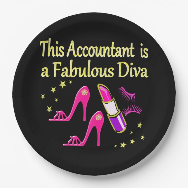 PRETTY PINK ACCOUNTANT DIVA DESIGN PAPER PLATES (Front)