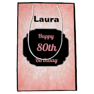 Pretty pink Add name 80th birthday Medium Gift Bag