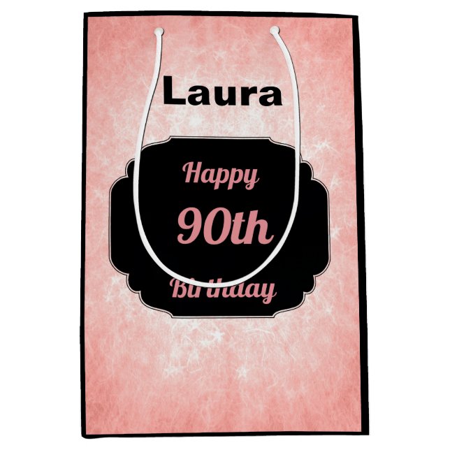 Pretty pink Add name 90th birthday Medium Gift Bag (Front)