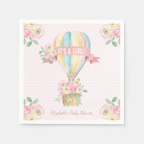 Pretty Pink Adventure Hot Air Balloon Baby Shower Napkins
