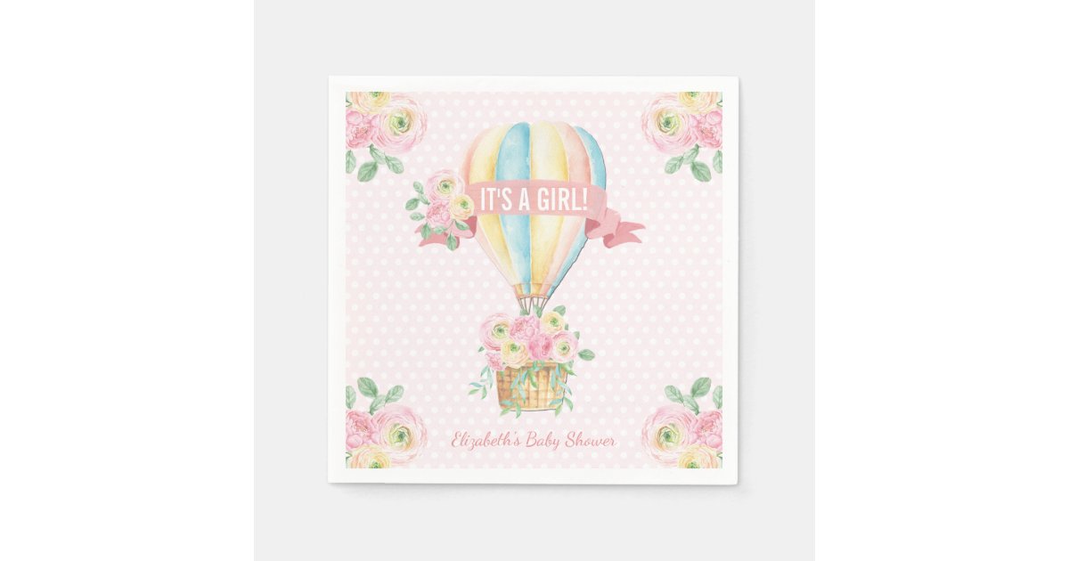 Pretty Pink Adventure Hot Air Balloon Baby Shower Napkins | Zazzle.com