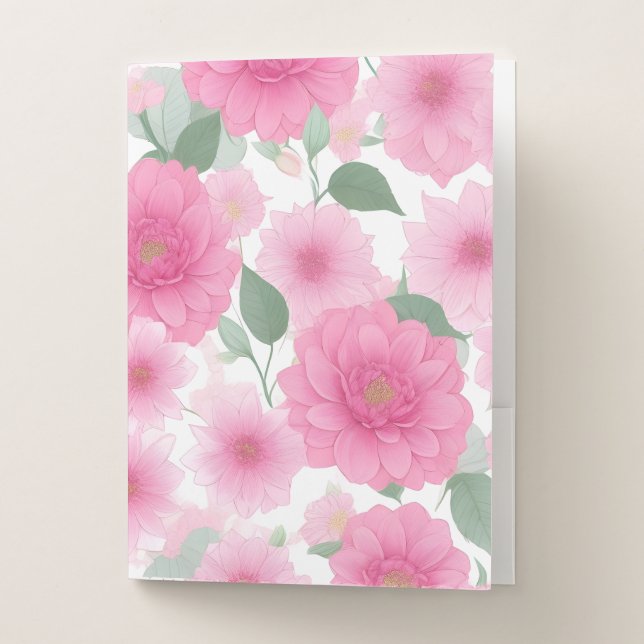 Pretty Pink Aesthetic Flower Serene Floral Charm Pocket Folder (Front)