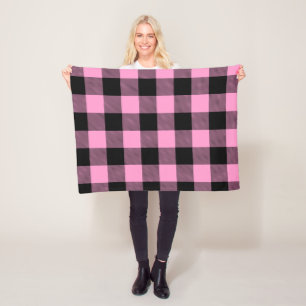 Pretty Pink and Black Buffalo Check Fleece Blanket