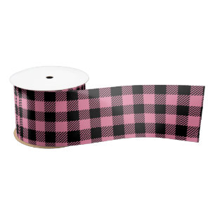 Pretty Pink And Black Buffalo Plaid  Satin Ribbon
