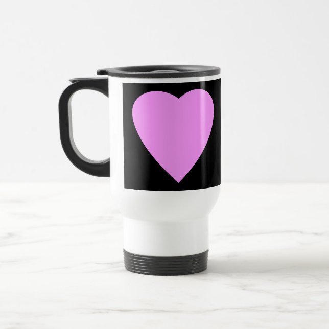 Pretty Pink and Black Love Heart. Travel Mug (Left)