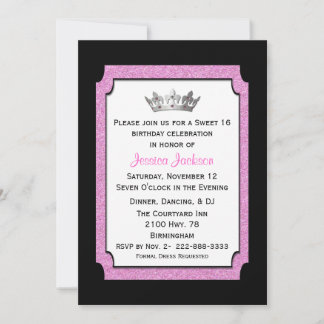 Pretty Pink and Black Sweet 16 Birthday Invitation