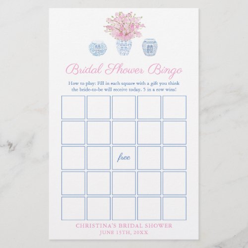 Pretty Pink And Blue Bridal Bingo Shower Game Card