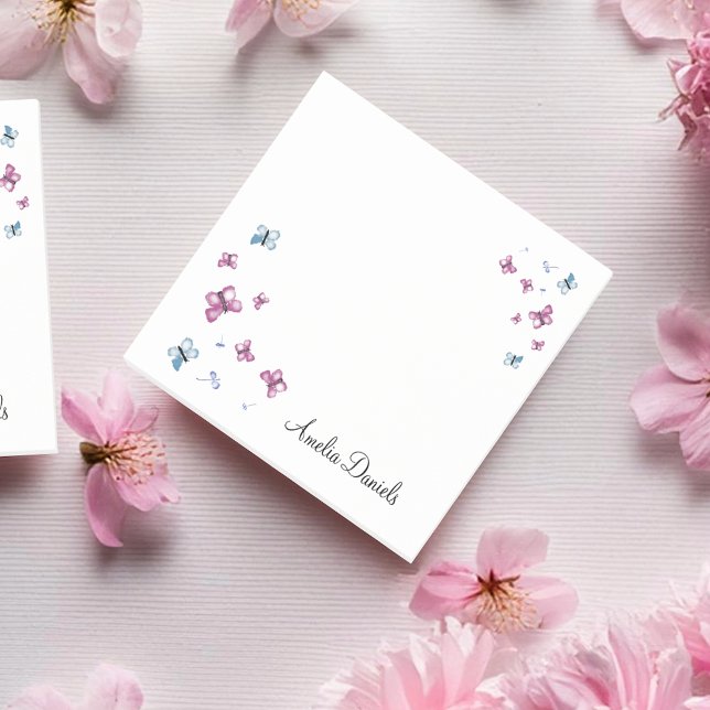 Pretty Pink and Blue butterfly Personalized Post-it Notes (Creator Uploaded)