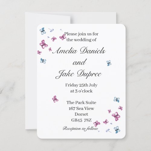 Pretty Pink and Blue Butterfly Wedding Invitation
