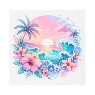 Pretty Pink and Blue Coastal Art