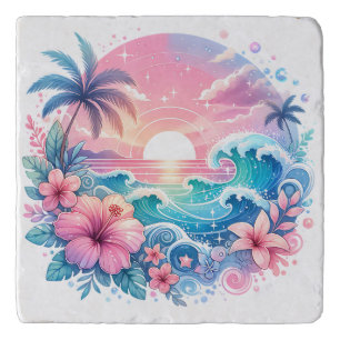 Pretty Pink and Blue Coastal Art Trivet