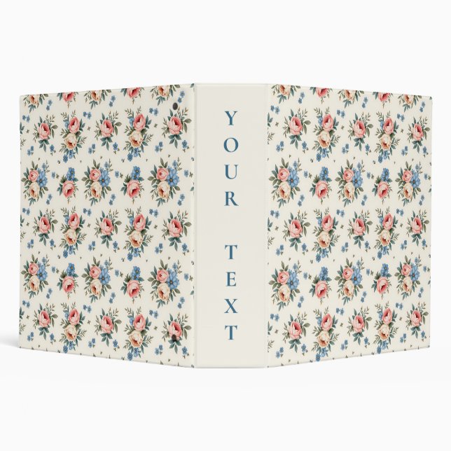 Pretty Pink and Blue Floral 3 Ring Binder (Background)