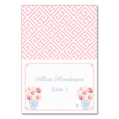 Pretty Pink And Blue Floral Baby Shower Place Card