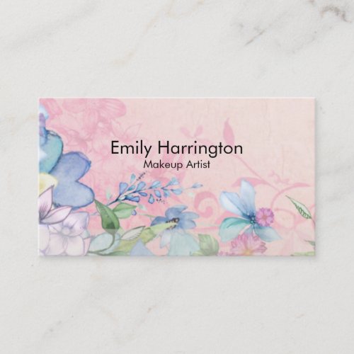 Pretty Pink and Blue Floral Background Business Card