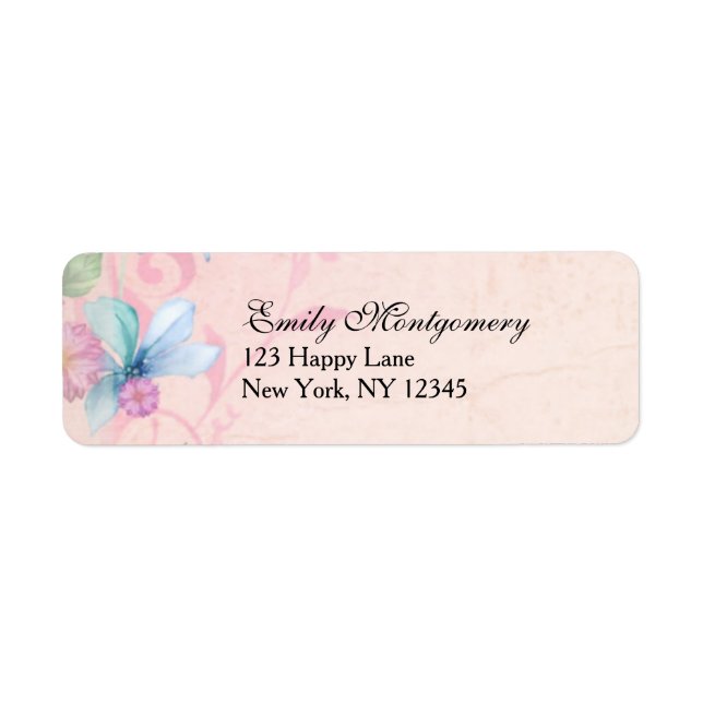 Pretty Pink and Blue Floral Background Label (Front)