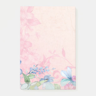 Pretty Pink and Blue Floral Background Post-it Notes