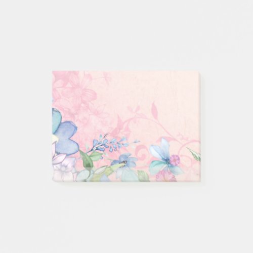 Pretty Pink and Blue Floral Background Post_it Notes