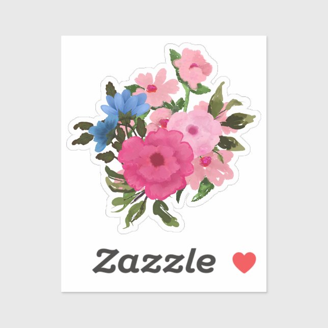 Pretty Pink and Blue Floral Bouquet Sticker (Sheet)
