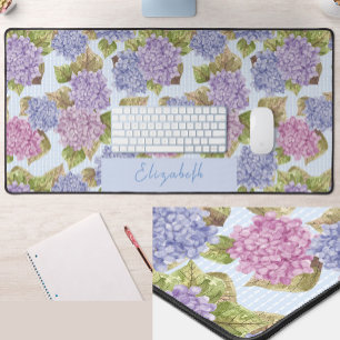 Pretty Pink and Blue Floral Custom Name Desk Mat