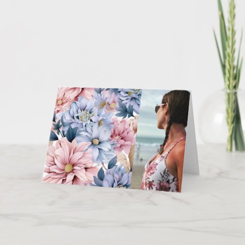 Pretty Pink and Blue Floral  Note Card