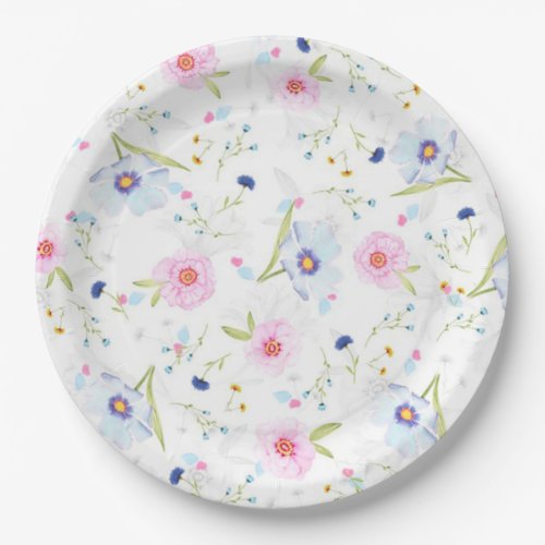 Pretty pink and blue Floral Pattern Paper Plates