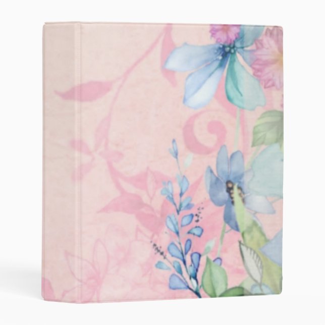 Pretty Pink and Blue Floral Wildflowers Mini Binder (Front/Spine)