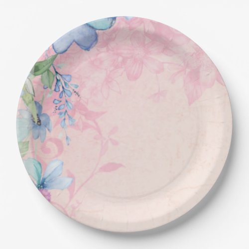 Pretty Pink and Blue Floral Wildflowers Paper Plates