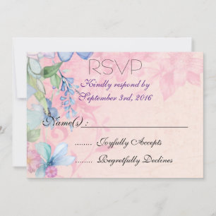 Pretty Pink and Blue Floral Wildflowers RSVP Invitation