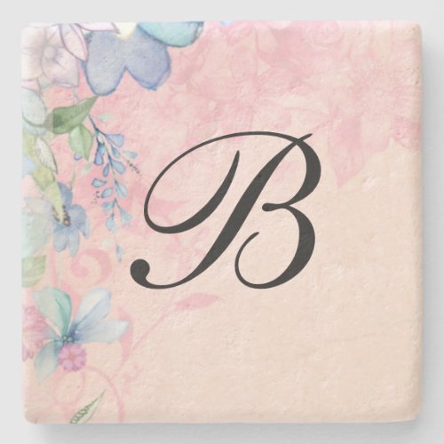 Pretty Pink and Blue Floral Wildflowers Stone Coaster