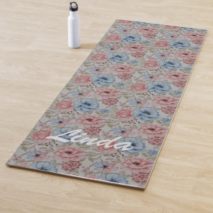 Pretty Pink And Blue FlorAL Yoga Mat