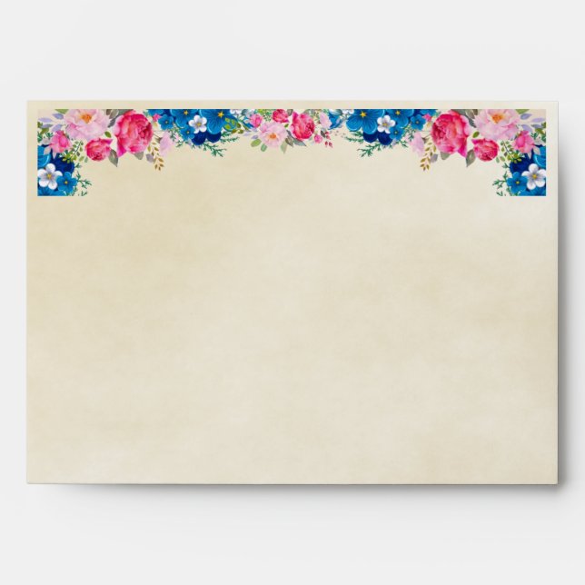 Pretty Pink and Blue Flower Border Envelope (Front)