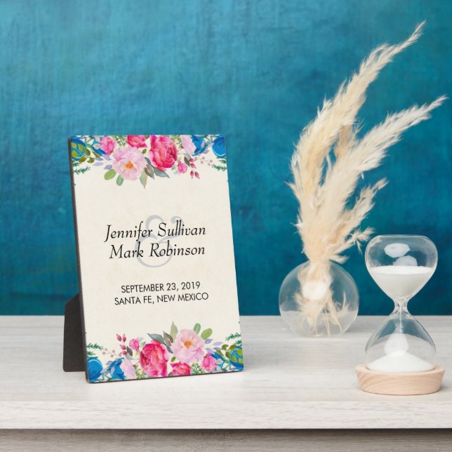 Pretty Pink and Blue Flower Border Plaque (Side)