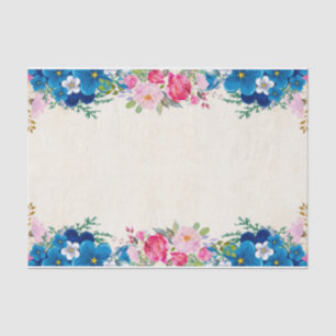 Pretty Pink and Blue Flower Border Tissue Paper