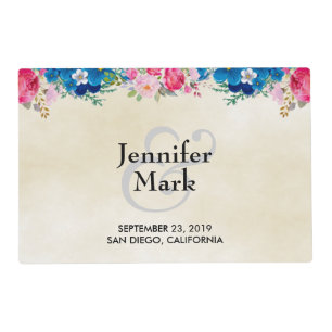 Pretty Pink and Blue Flower Border Wedding Placemat