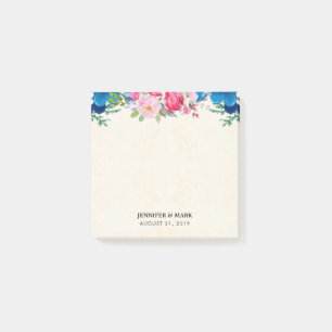 Pretty Pink and Blue Flower Border Wedding Post-it Notes