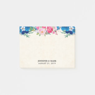 Pretty Pink and Blue Flower Border Wedding Post-it Notes