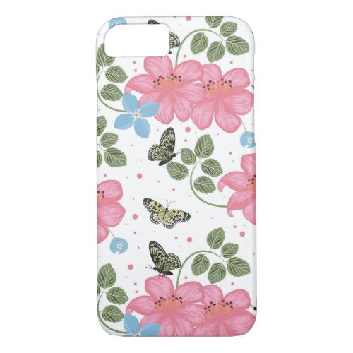 Pretty Pink And Blue Flowers iPhone 87 Case