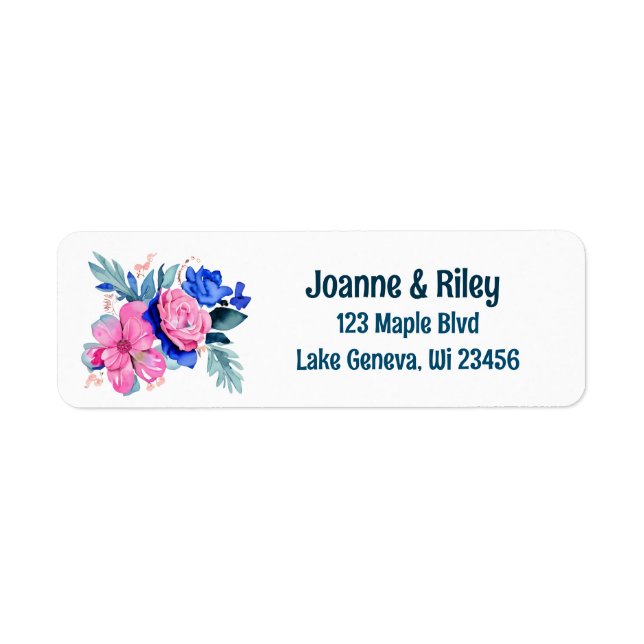 Pretty Pink and Blue Flowers Personalized Label (Front)