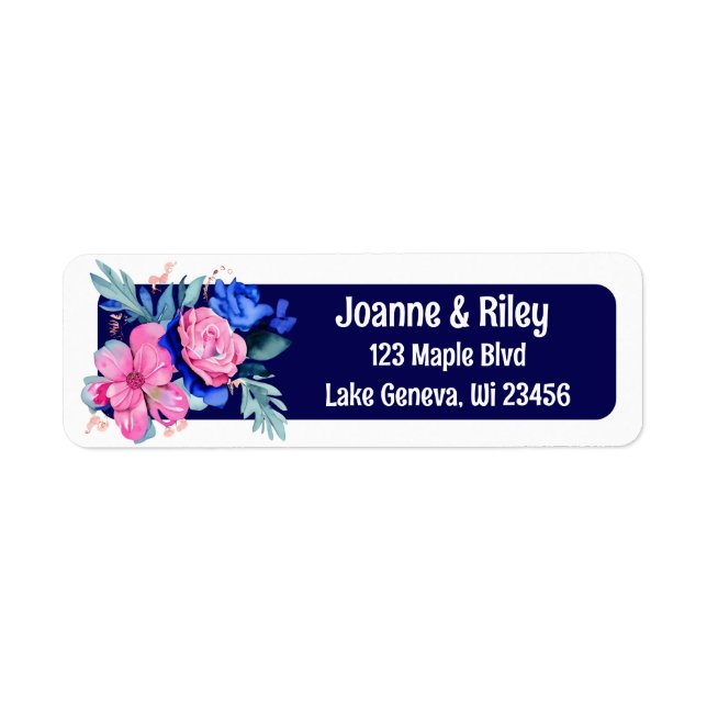 Pretty Pink and Blue Flowers Personalized Label (Front)
