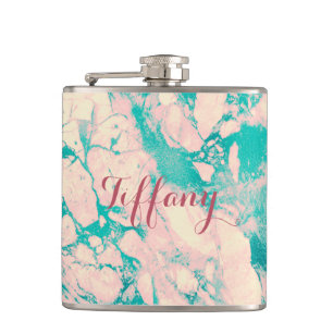 Pretty Pink and Blue Marble Flask