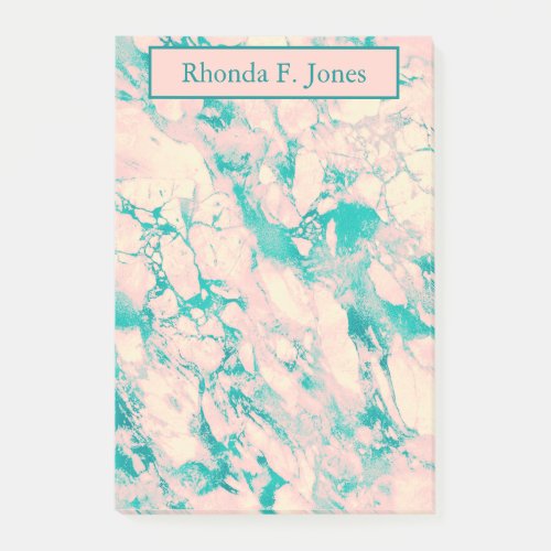 Pretty Pink and Blue Marble  Pocket Folder Post_it Notes